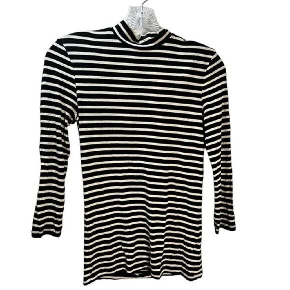 H&M Black & White Striped Long Sleeve Turtleneck‎ Top Size S